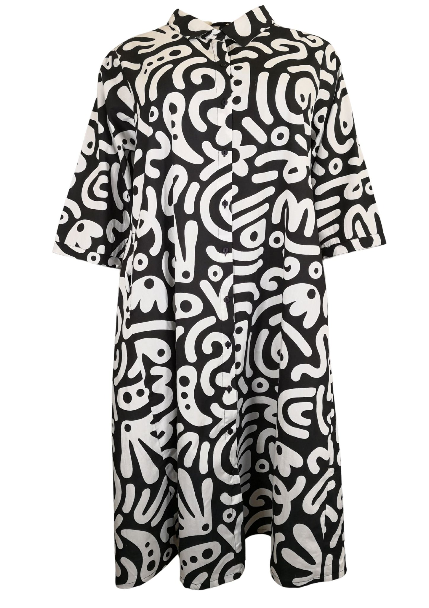 ORIENTIQUE _ Blusenkleid Maxi Schwarz-Weiß