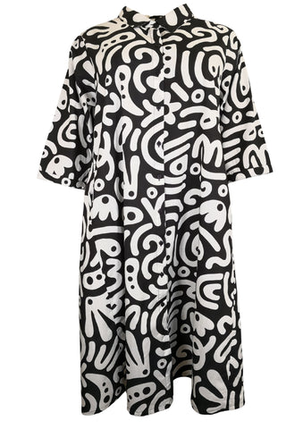 ORIENTIQUE _ Blusenkleid Maxi Schwarz-Weiß