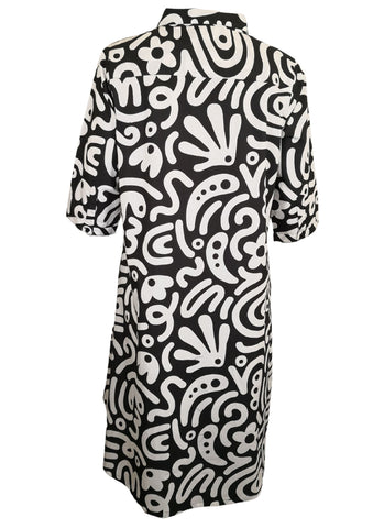 ORIENTIQUE _ Blusenkleid Maxi Schwarz-Weiß